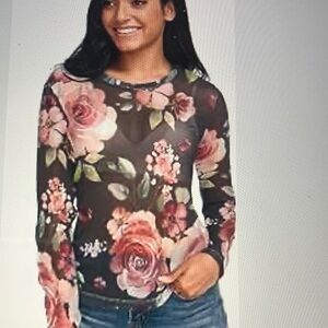 Floral Long Sleeve Mesh Top